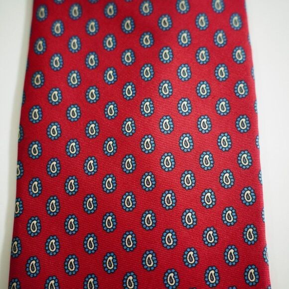 Austin Reed Regent Street Red Blue Paisley Geometric Print Short Silk‎ Tie - Picture 2 of 6